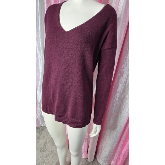 Express Burgundy Cotton Knit Laser Sweater Size Medium - Picture 5 of 10